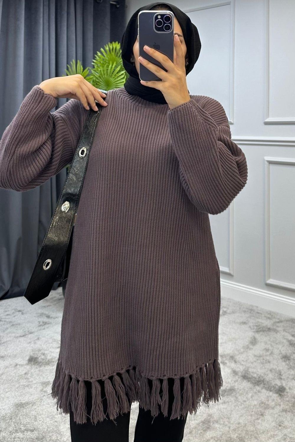 Altı Püsküllü Triko Kazak Mürdüm 2293 