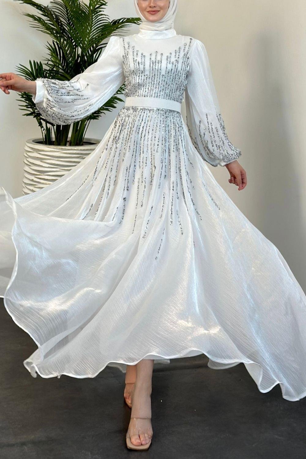 Alina Taşlı Abiye Beyaz 22990 