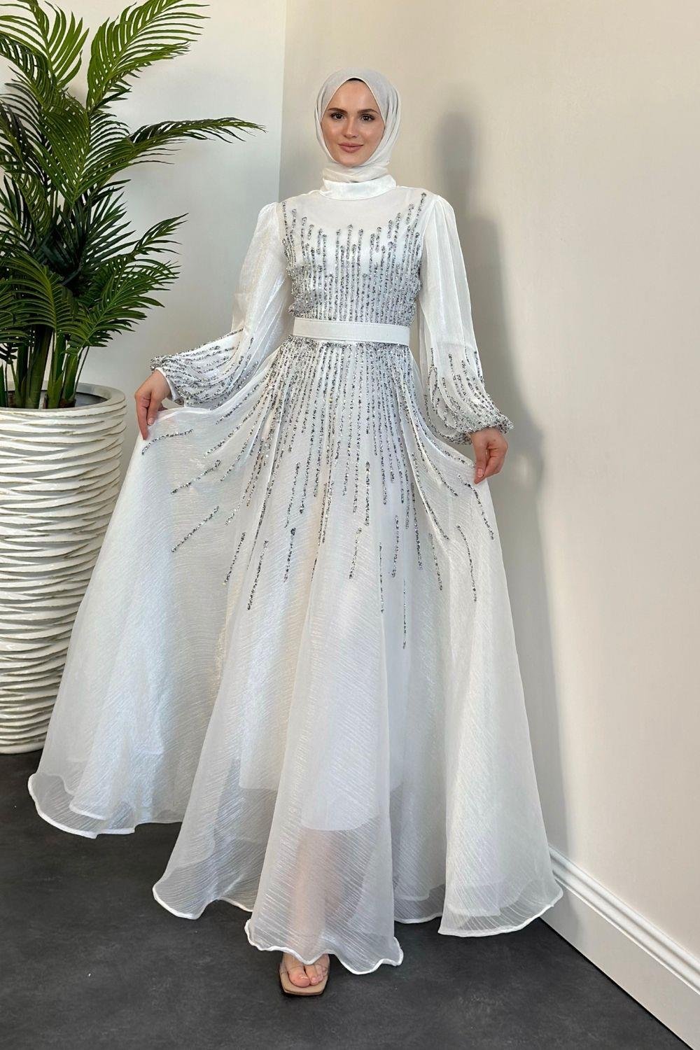 Alina Taşlı Abiye Beyaz 22990 