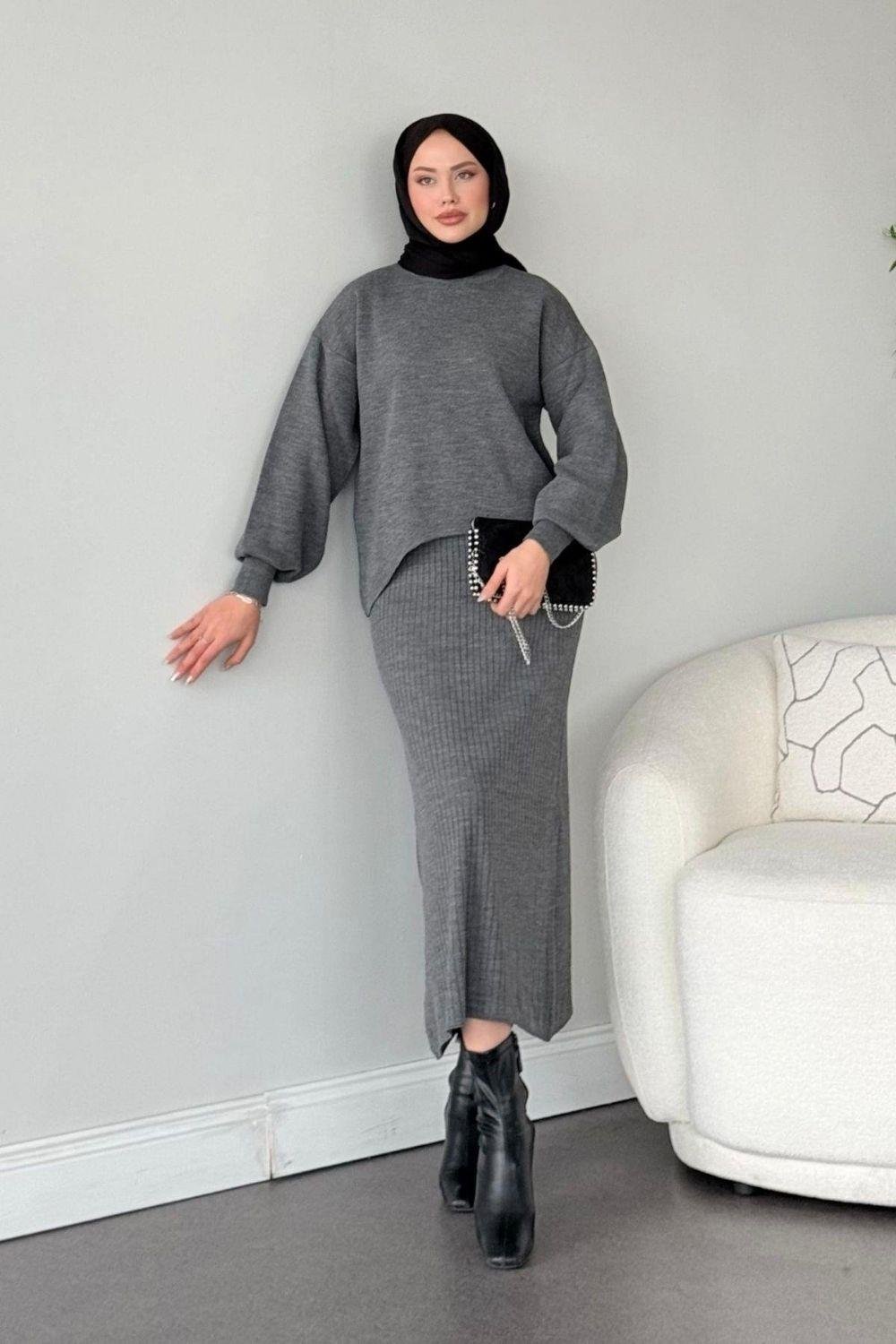 Asel Triko Elbise Gri 23014000 