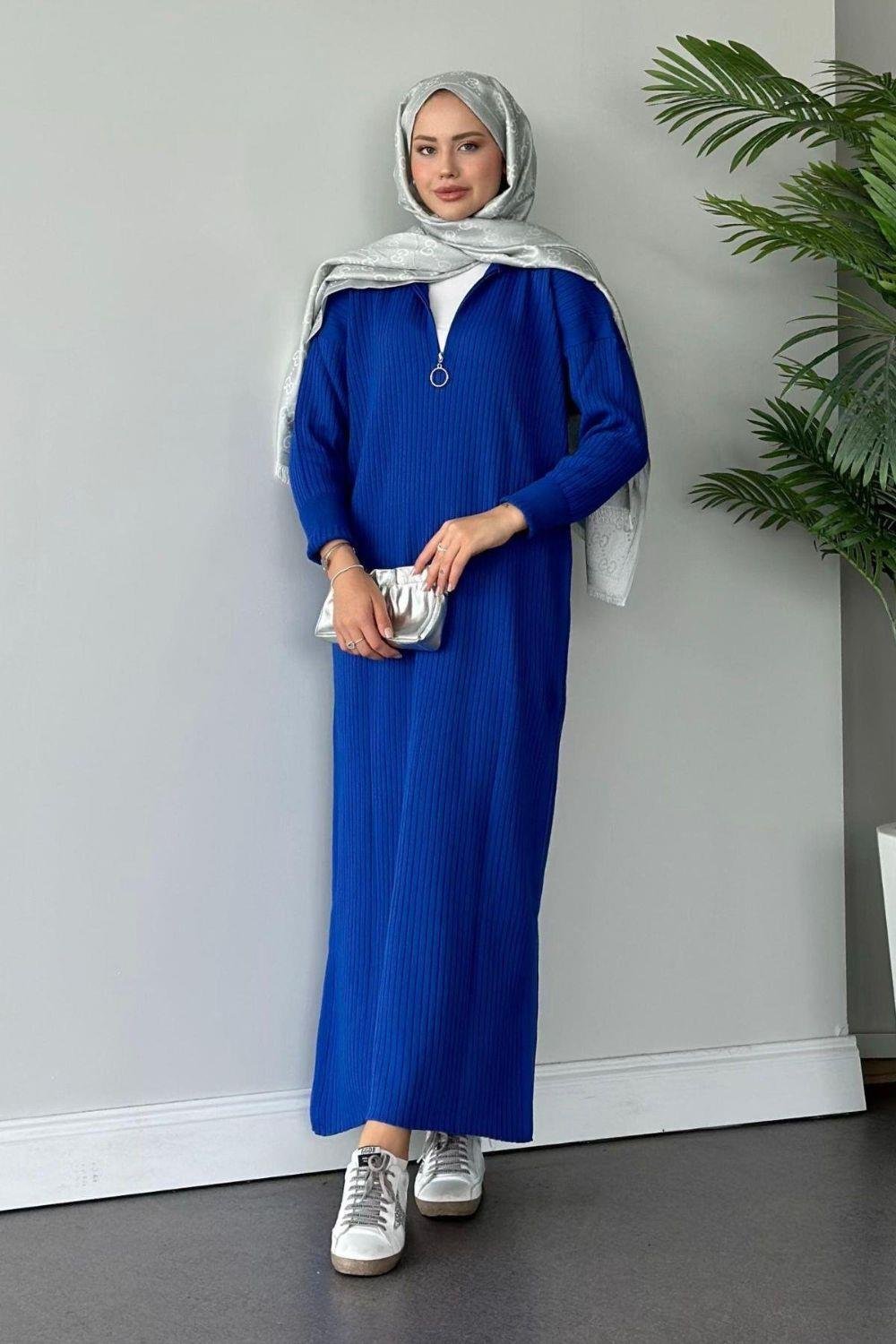 Bisiklet Yaka Triko Elbise Saks 230740 