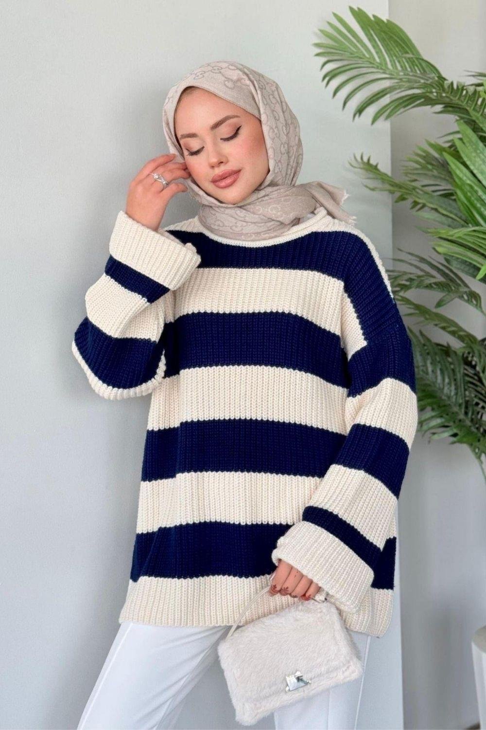 Kalın Çizgili Kazak Lacivert 2310 