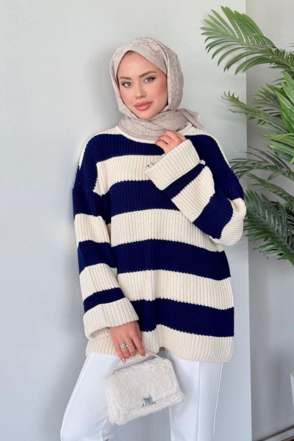 Kalın Çizgili Kazak Lacivert 2310 