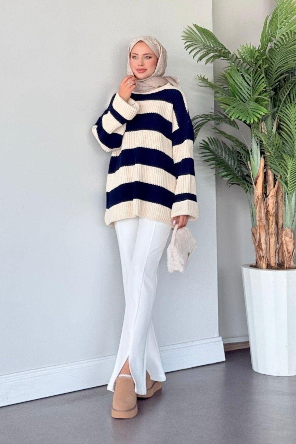 Kalın Çizgili Kazak Lacivert 2310 