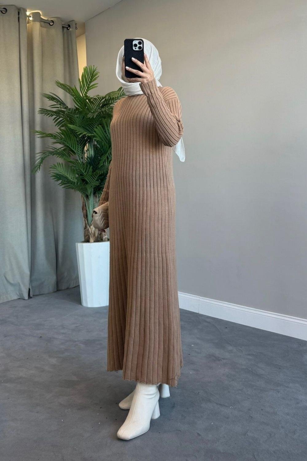 Ahsen Triko Elbise Camel 2311 