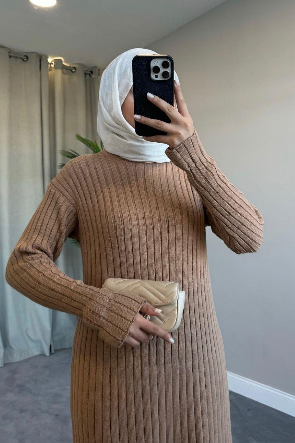 Ahsen Triko Elbise Camel 2311 