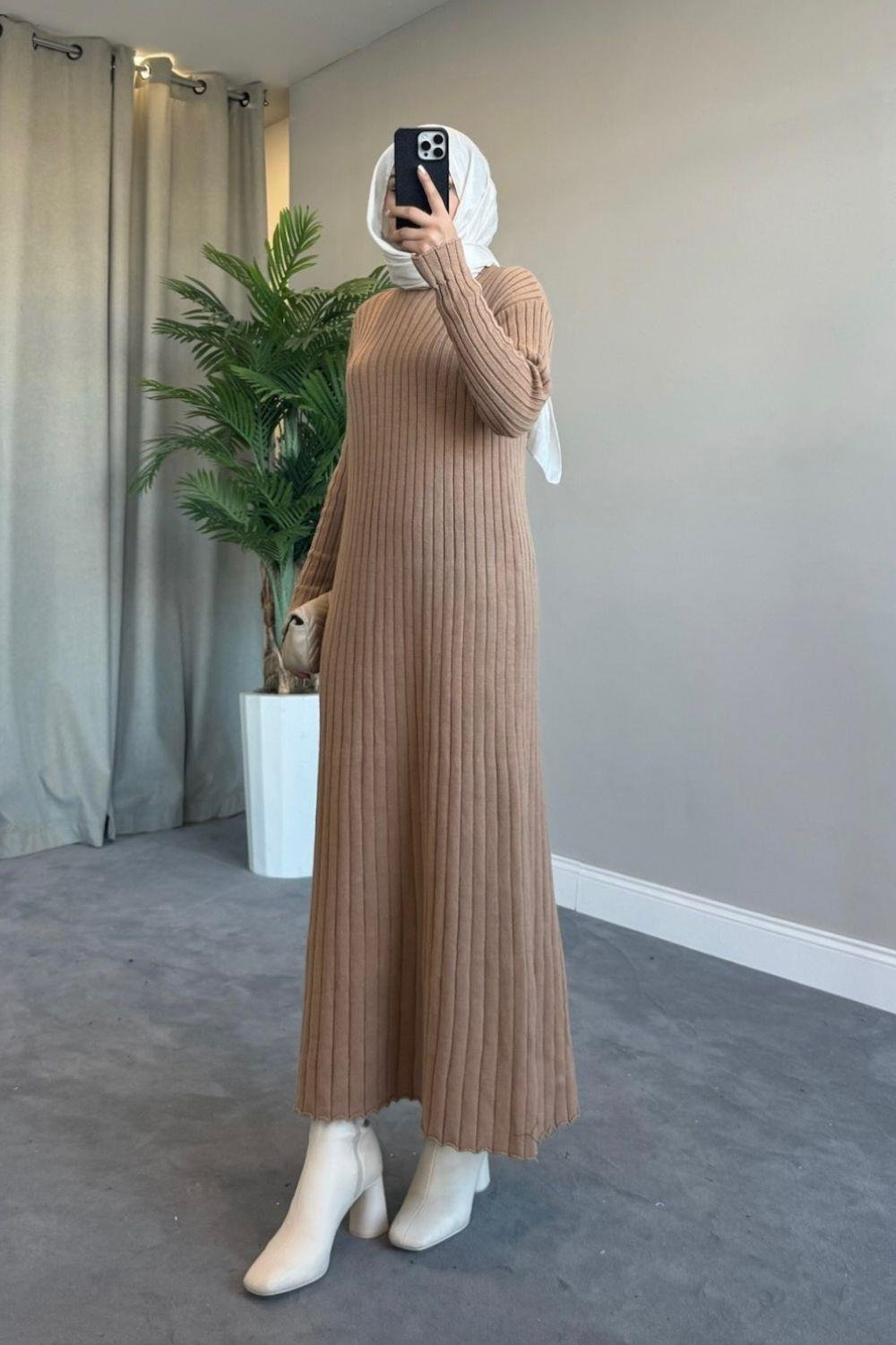 Ahsen Triko Elbise Camel 2311 