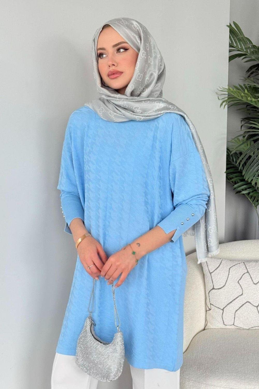 Kaz Ayağı Desenli Merserize Tunik Bebe Mavisi 231490 