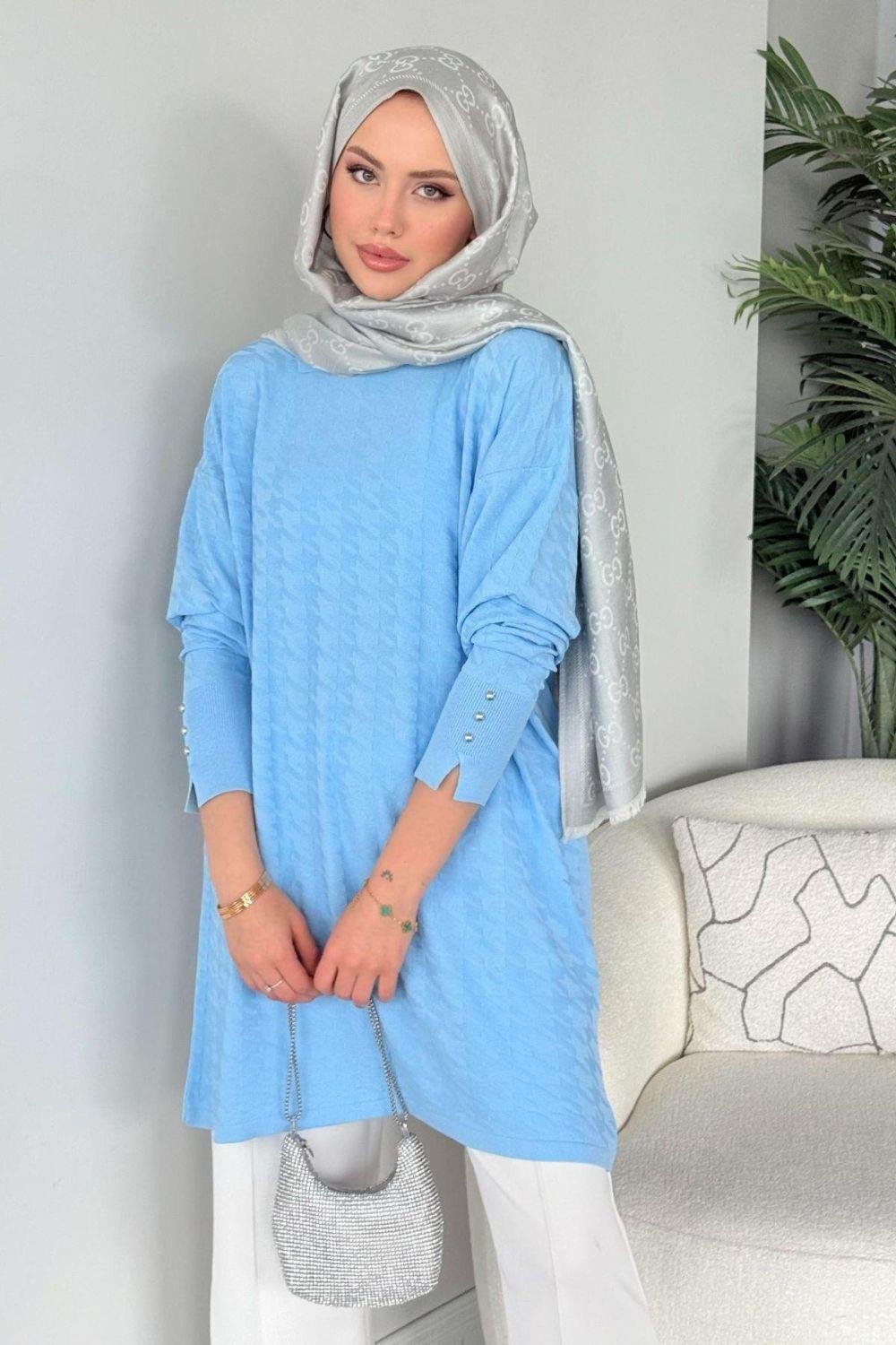 Kaz Ayağı Desenli Merserize Tunik Bebe Mavisi 231490 