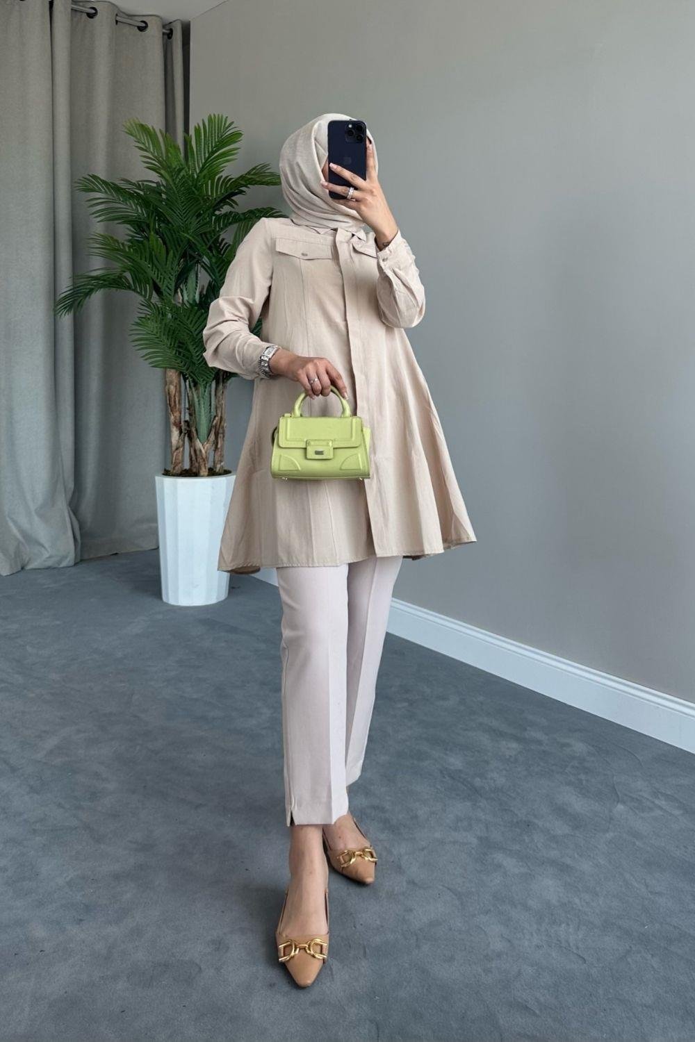 Gizli Düğmeli Tunik Camel 23256 