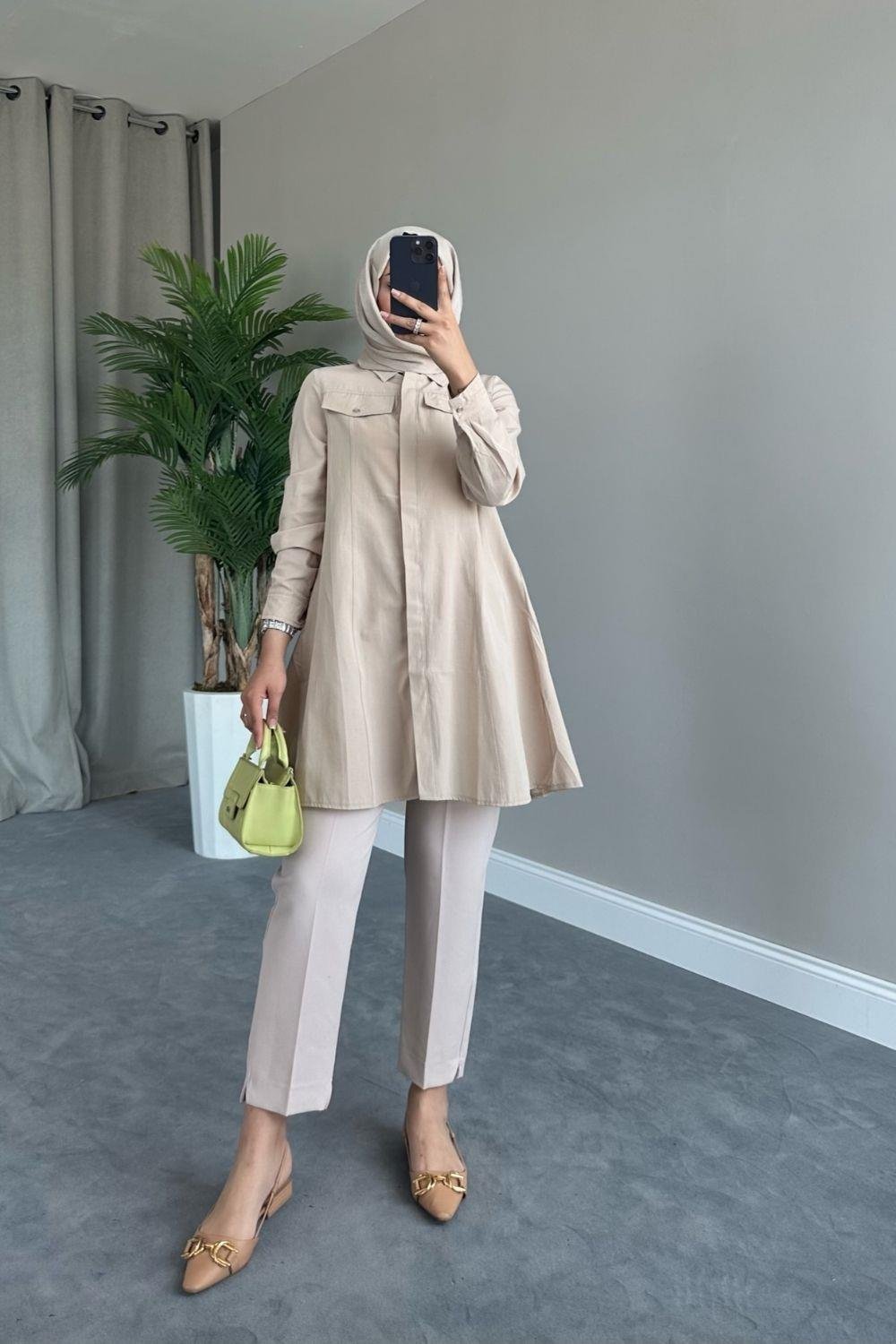 Gizli Düğmeli Tunik Camel 23256 