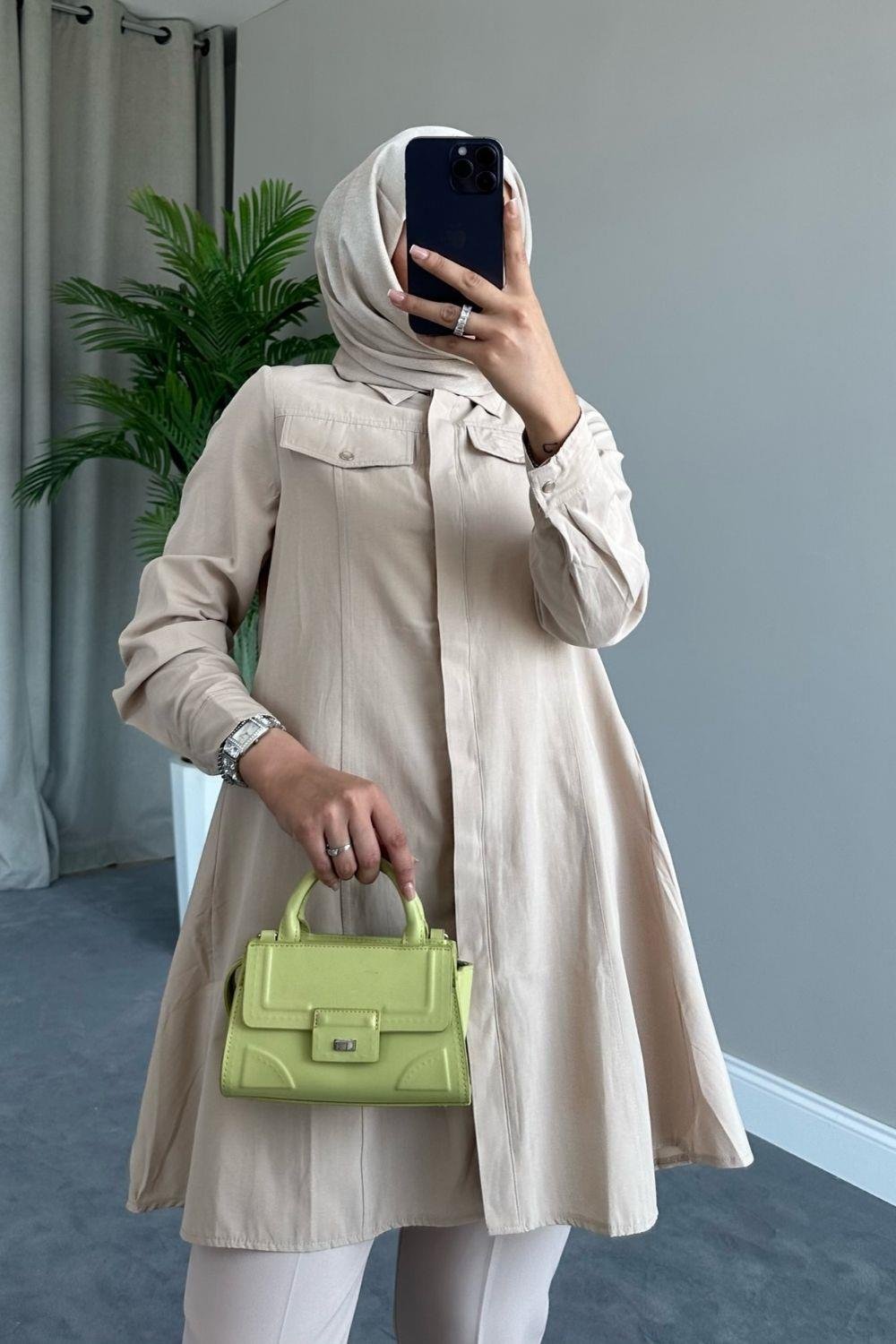 Gizli Düğmeli Tunik Camel 23256 