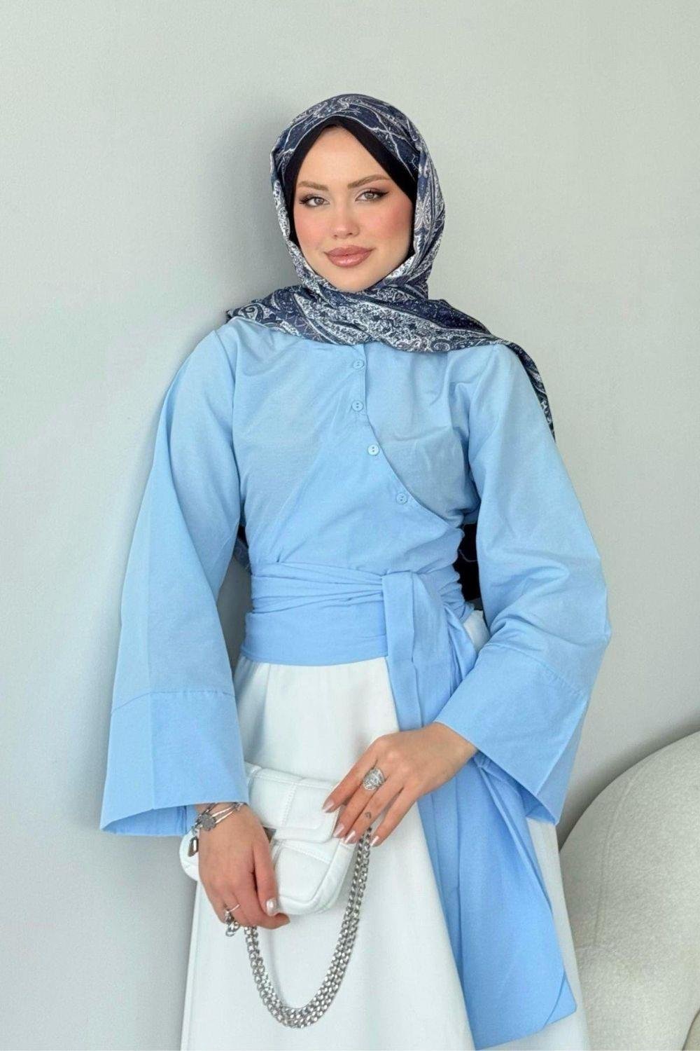 Bağlamalı Yarım Gömlek Bebe Mavisi 2396 