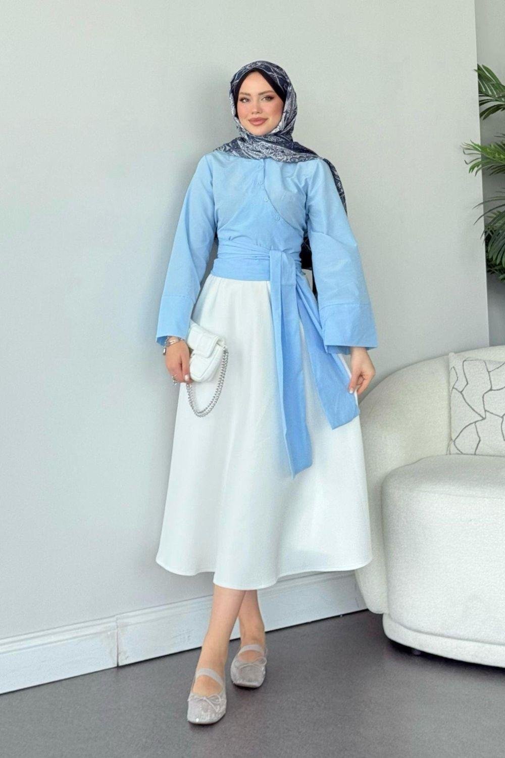 Bağlamalı Yarım Gömlek Bebe Mavisi 2396 