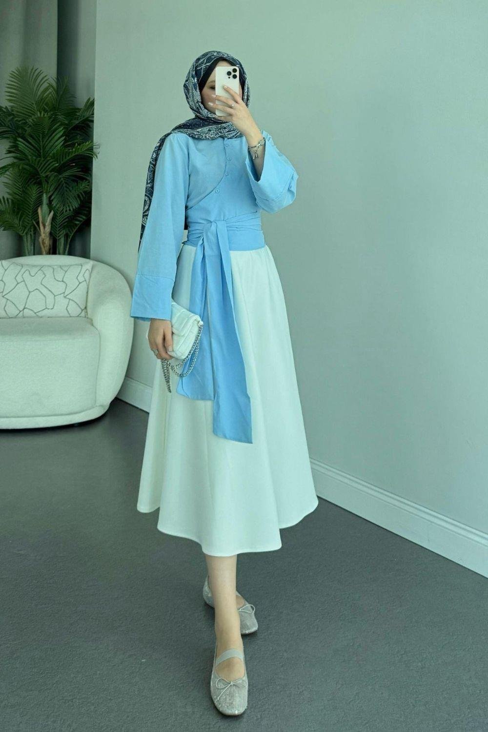 Bağlamalı Yarım Gömlek Bebe Mavisi 2396 