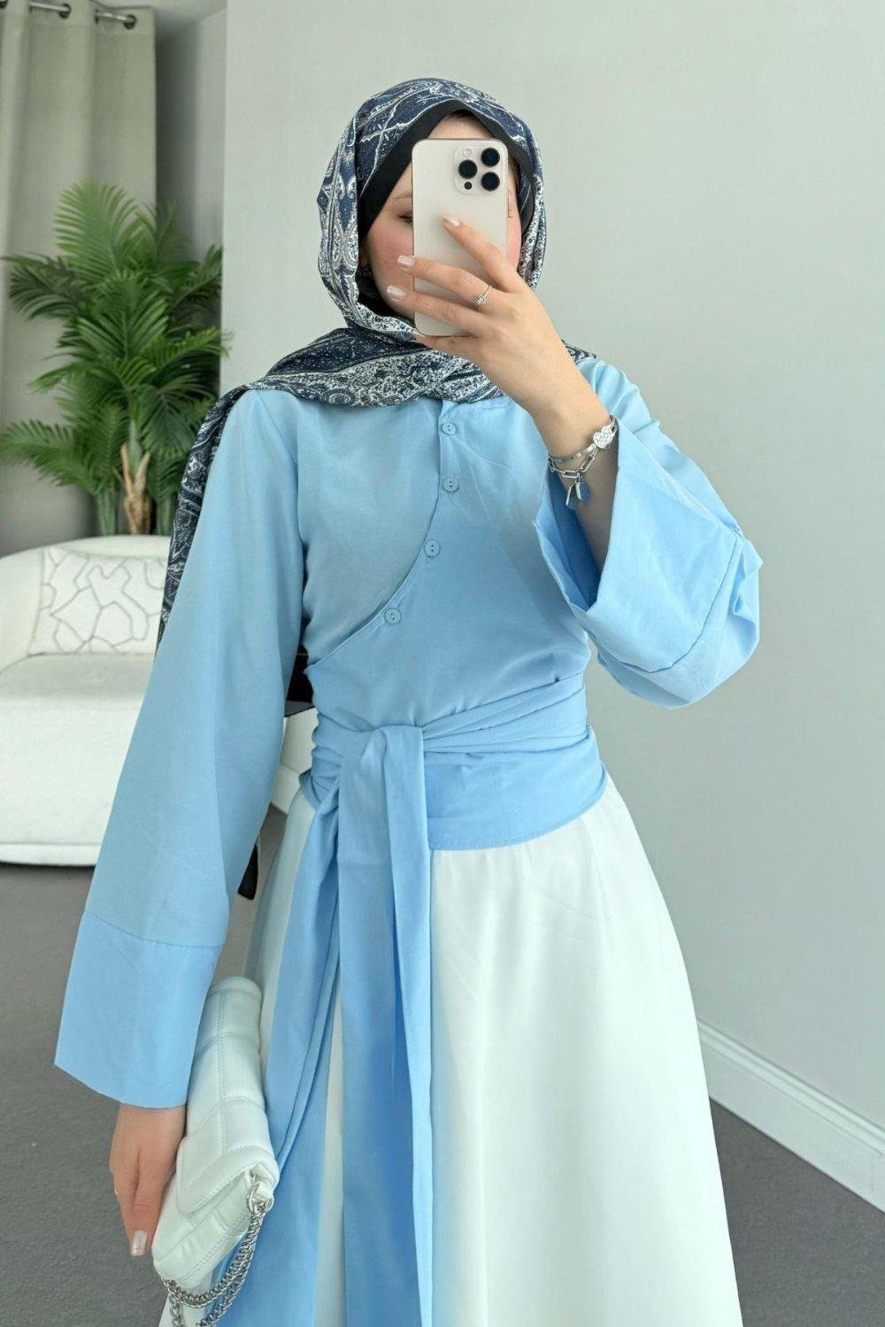 Bağlamalı Yarım Gömlek Bebe Mavisi 2396 