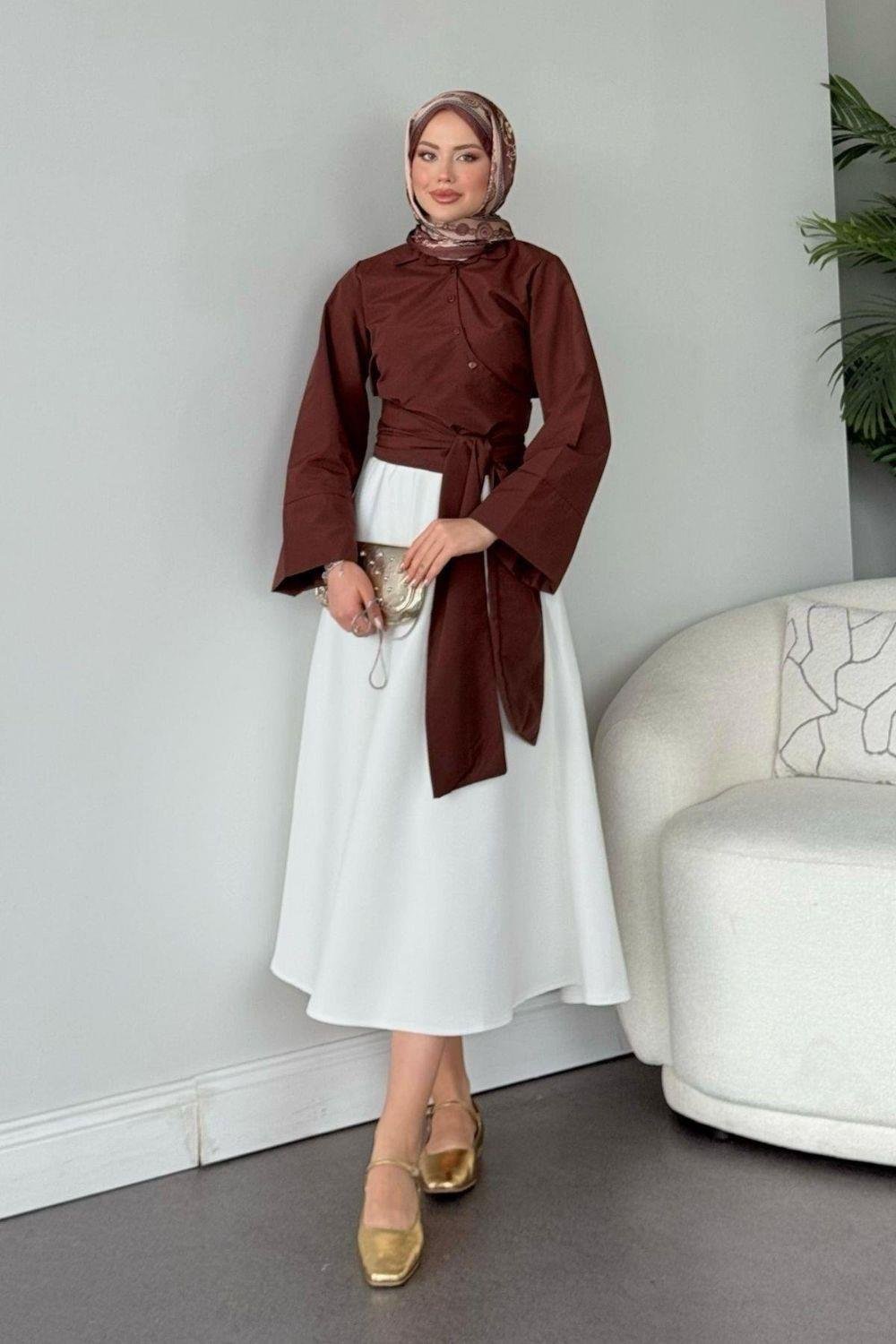 Bağlamalı Yarım Gömlek Kahverengi 2396 