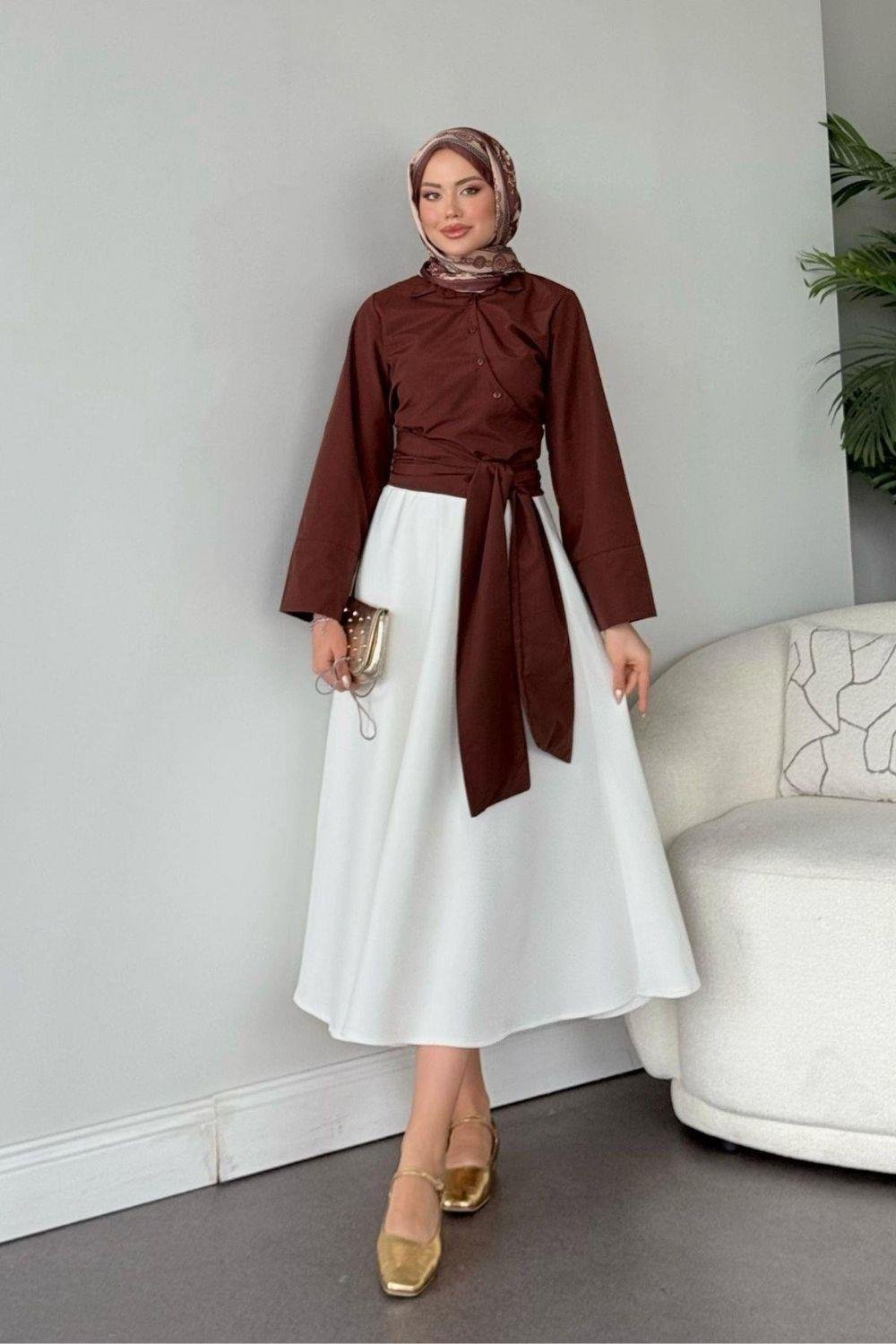 Bağlamalı Yarım Gömlek Kahverengi 2396 