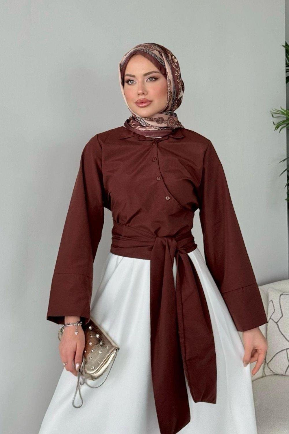 Bağlamalı Yarım Gömlek Kahverengi 2396 