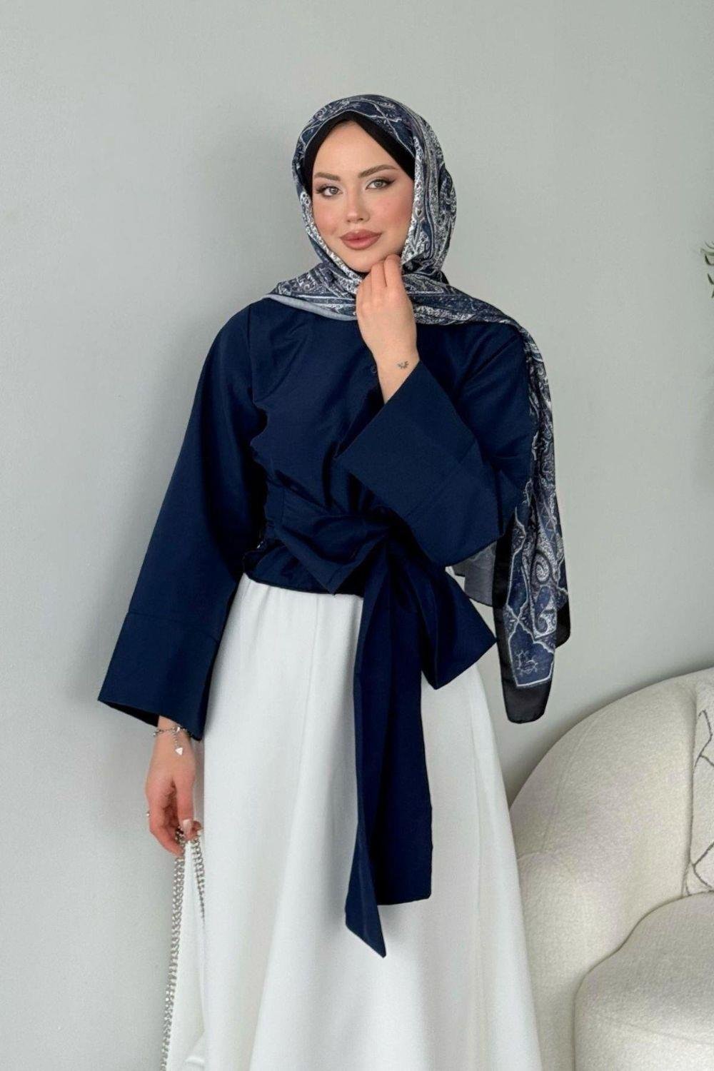 Bağlamalı Yarım Gömlek Lacivert 2396 