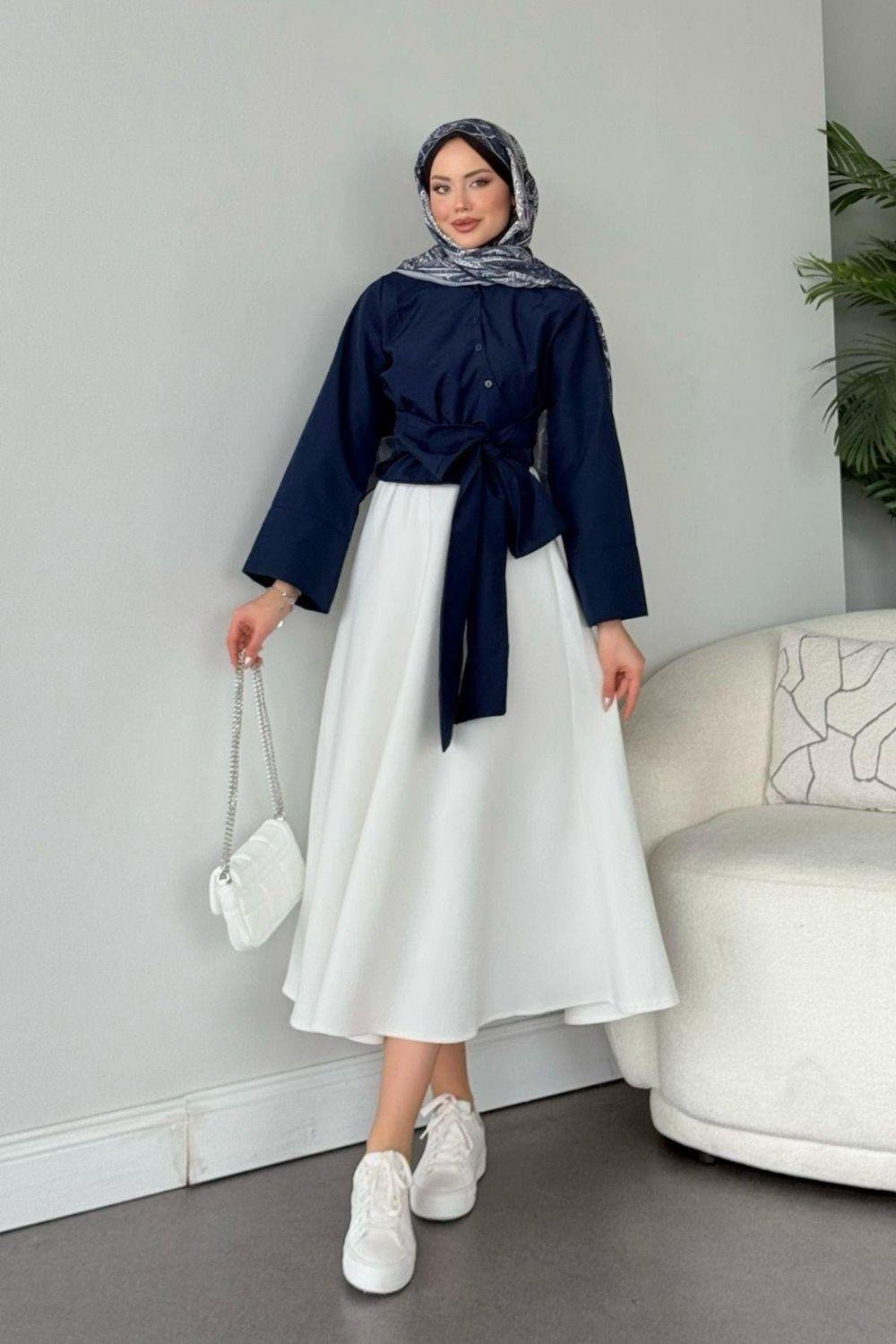 Bağlamalı Yarım Gömlek Lacivert 2396 