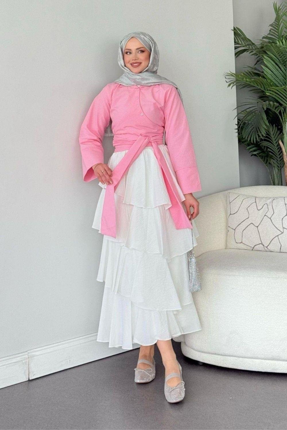 Bağlamalı Yarım Gömlek Pembe 2396 