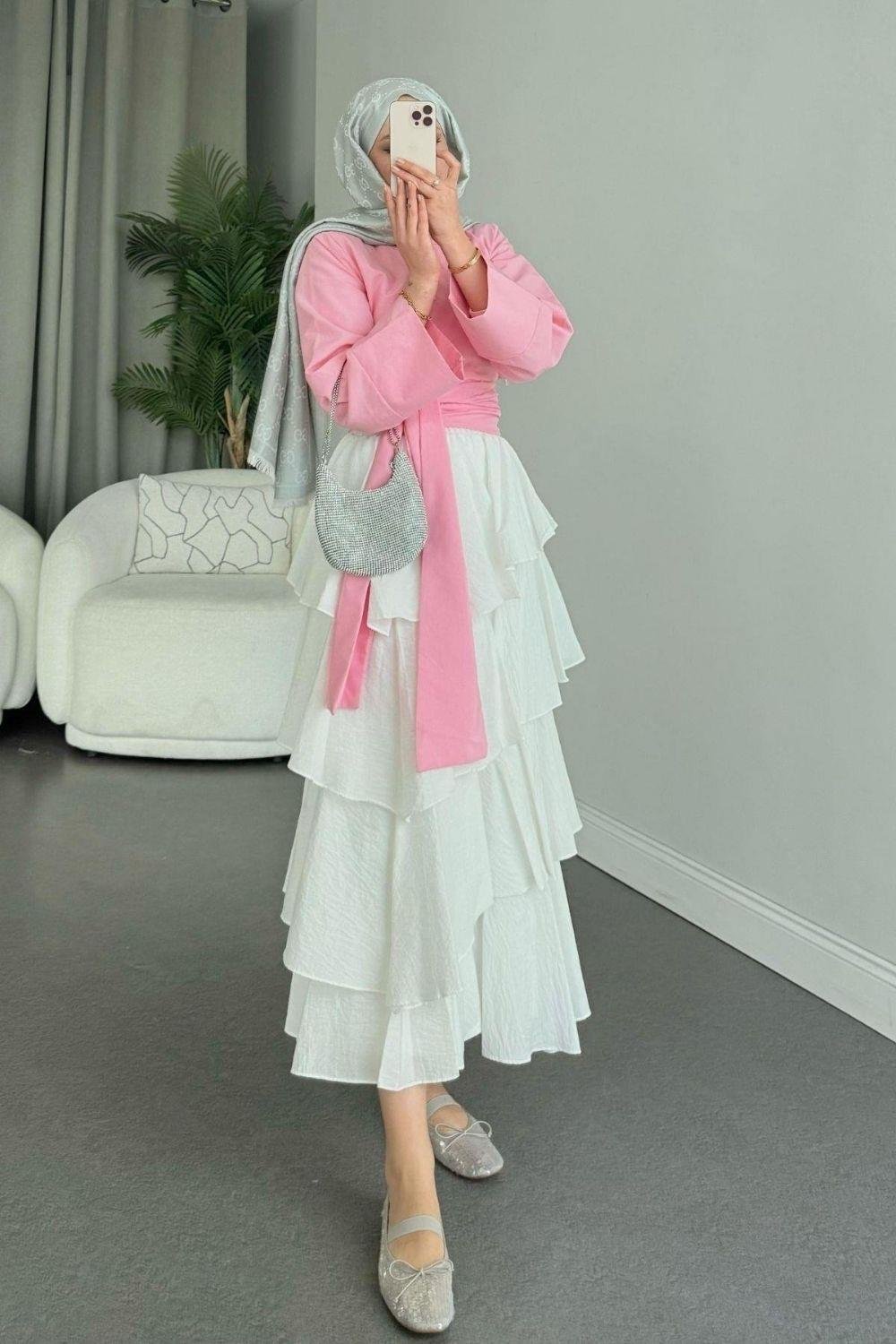 Bağlamalı Yarım Gömlek Pembe 2396 