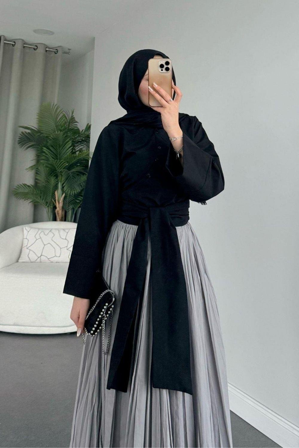 Bağlamalı Yarım Gömlek Siyah 2396 