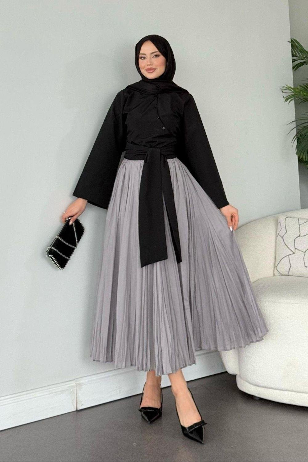 Bağlamalı Yarım Gömlek Siyah 2396 