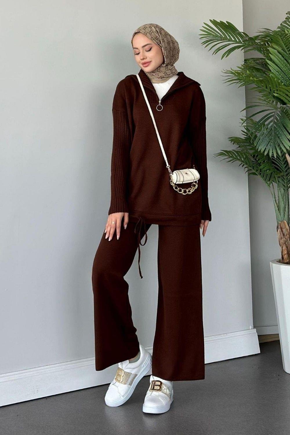 Liney Triko Takım Kahverengi 2410 