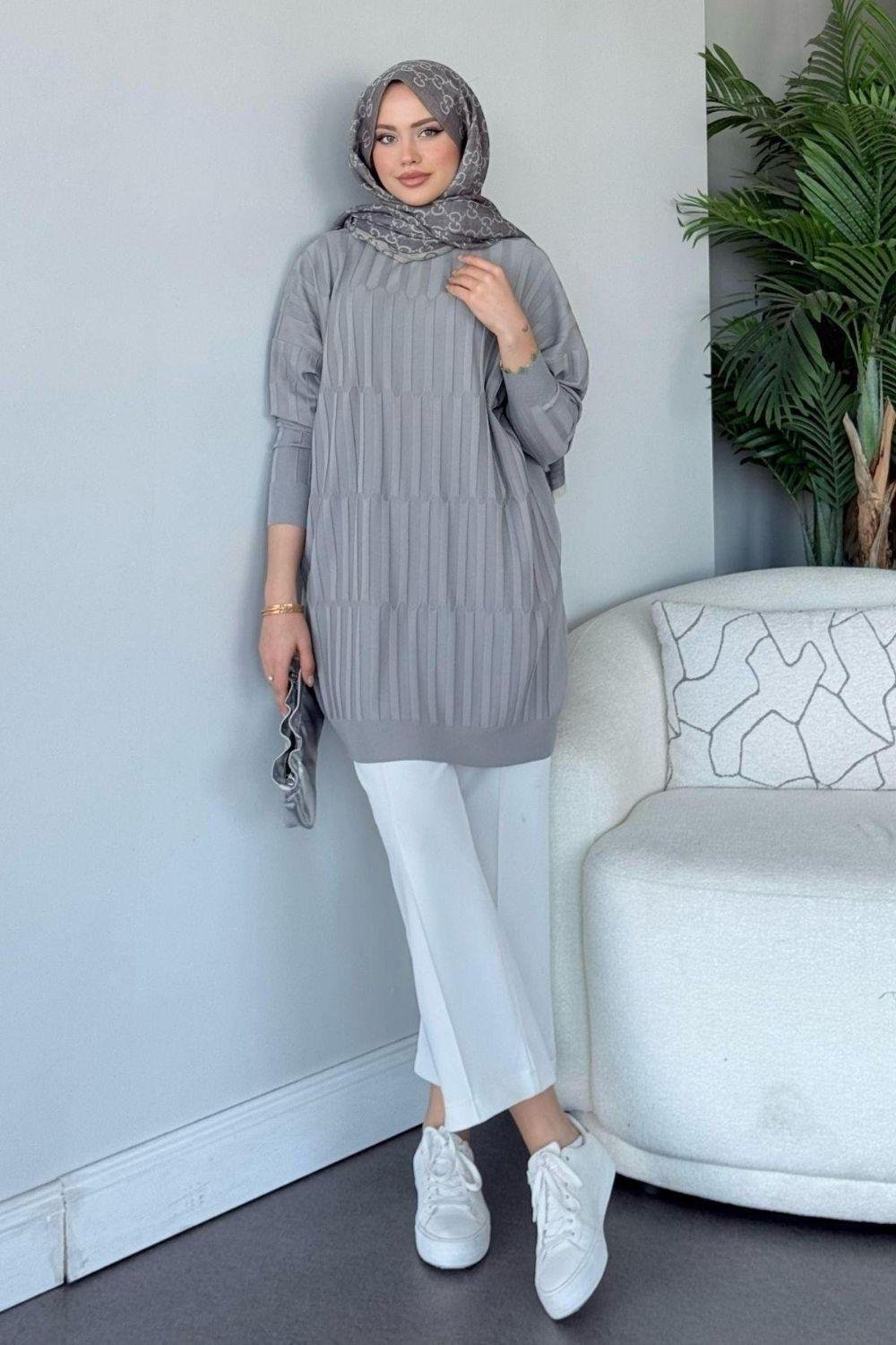 Baklava Desen Tunik Gri 2411000 