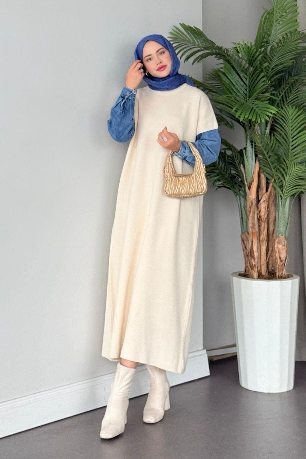 Leyal Triko Elbise Ekru 241200 