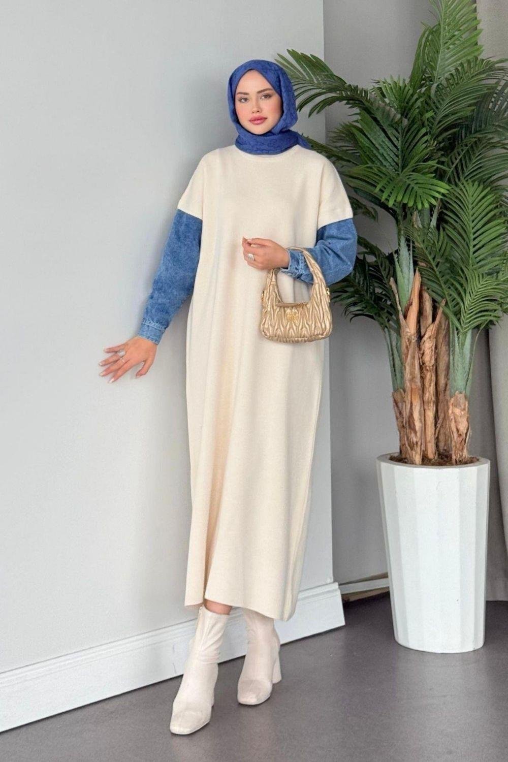 Leyal Triko Elbise Ekru 241200 