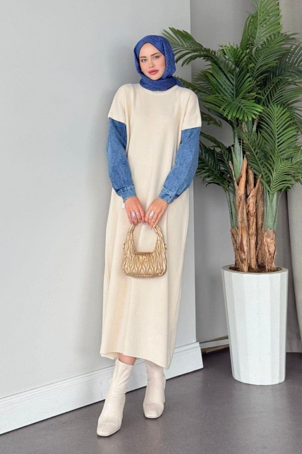 Leyal Triko Elbise Ekru 241200 