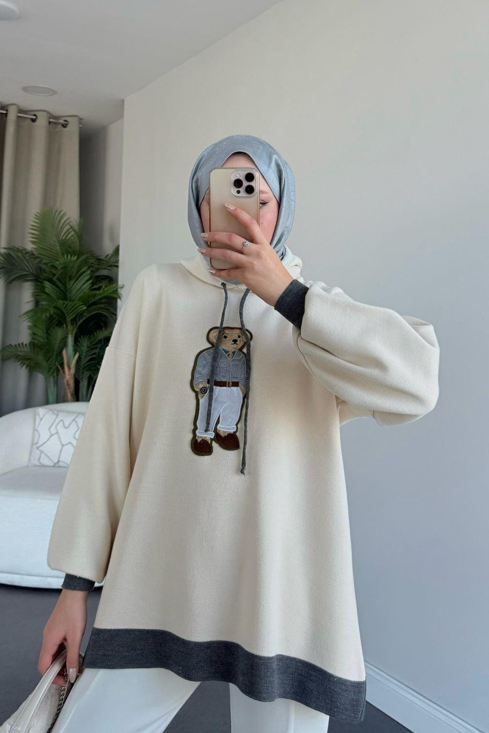 Kapşonlu Ayıcıklı Sweat Gri 241230 