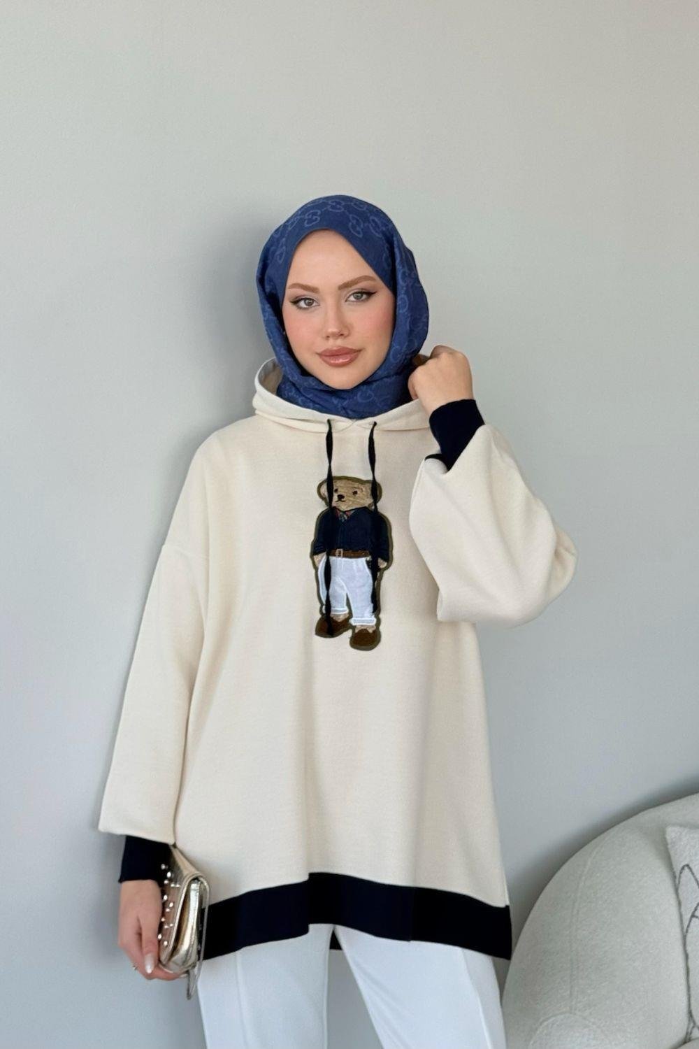 Kapşonlu Ayıcıklı Sweat Lacivert 241230 