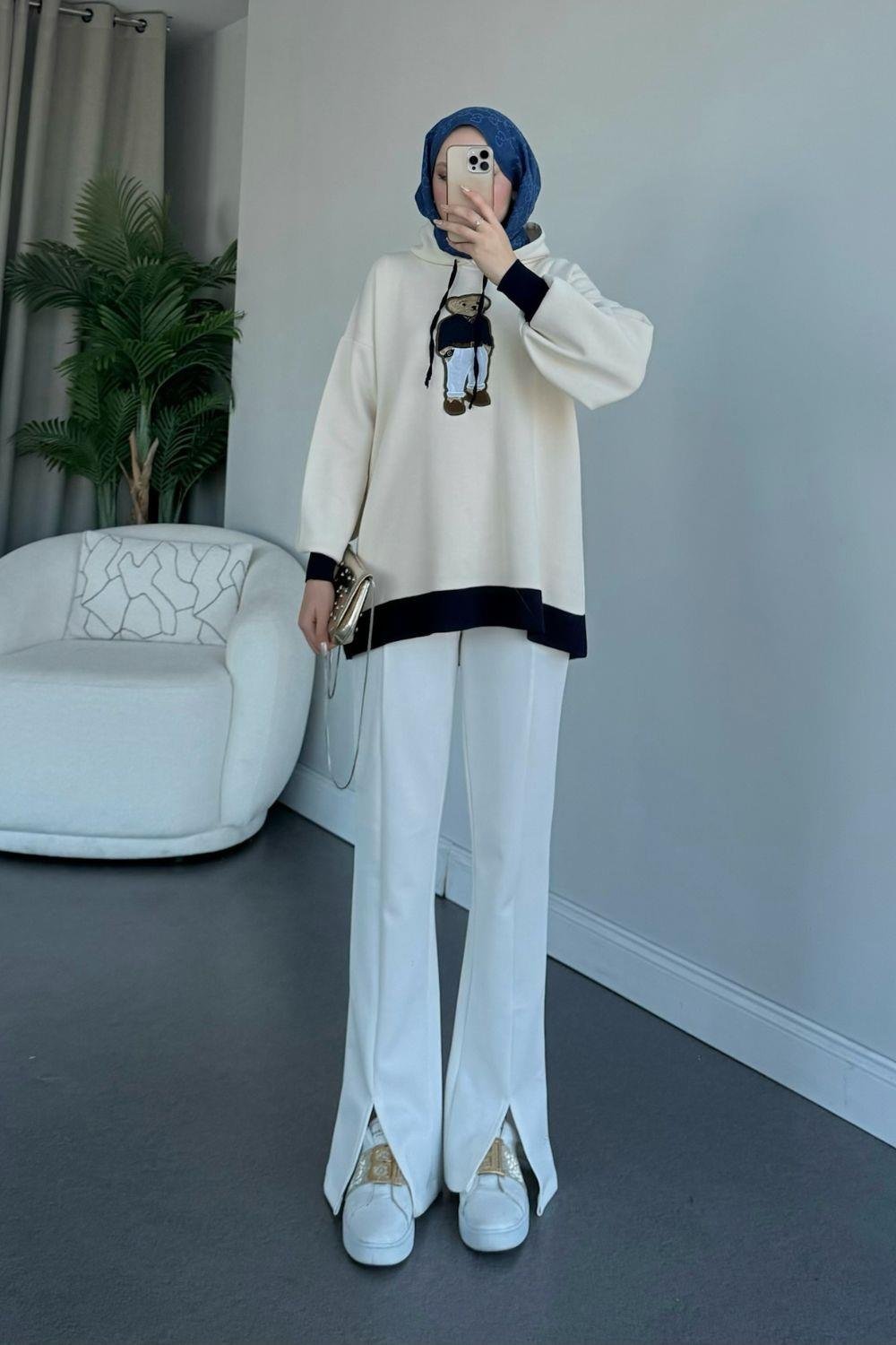 Kapşonlu Ayıcıklı Sweat Lacivert 241230 