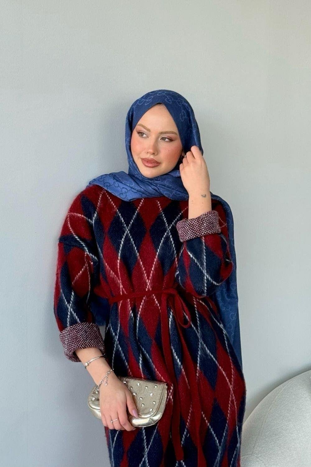 Baklava Desenli Triko Elbise Bordo 241300 