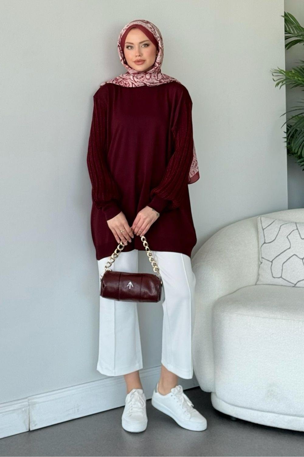 Cahide Merserize Tunik Bordo 241340 