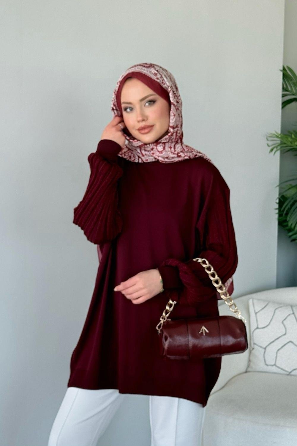 Cahide Merserize Tunik Bordo 241340 