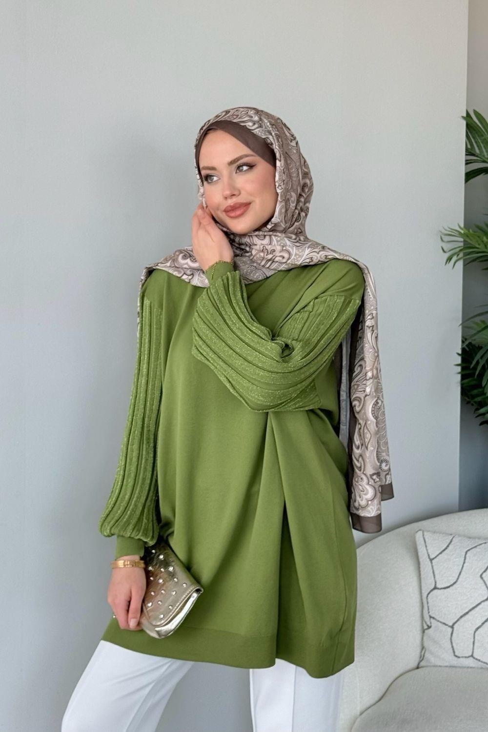 Cahide Merserize Tunik Yağ Yeşili 241340 