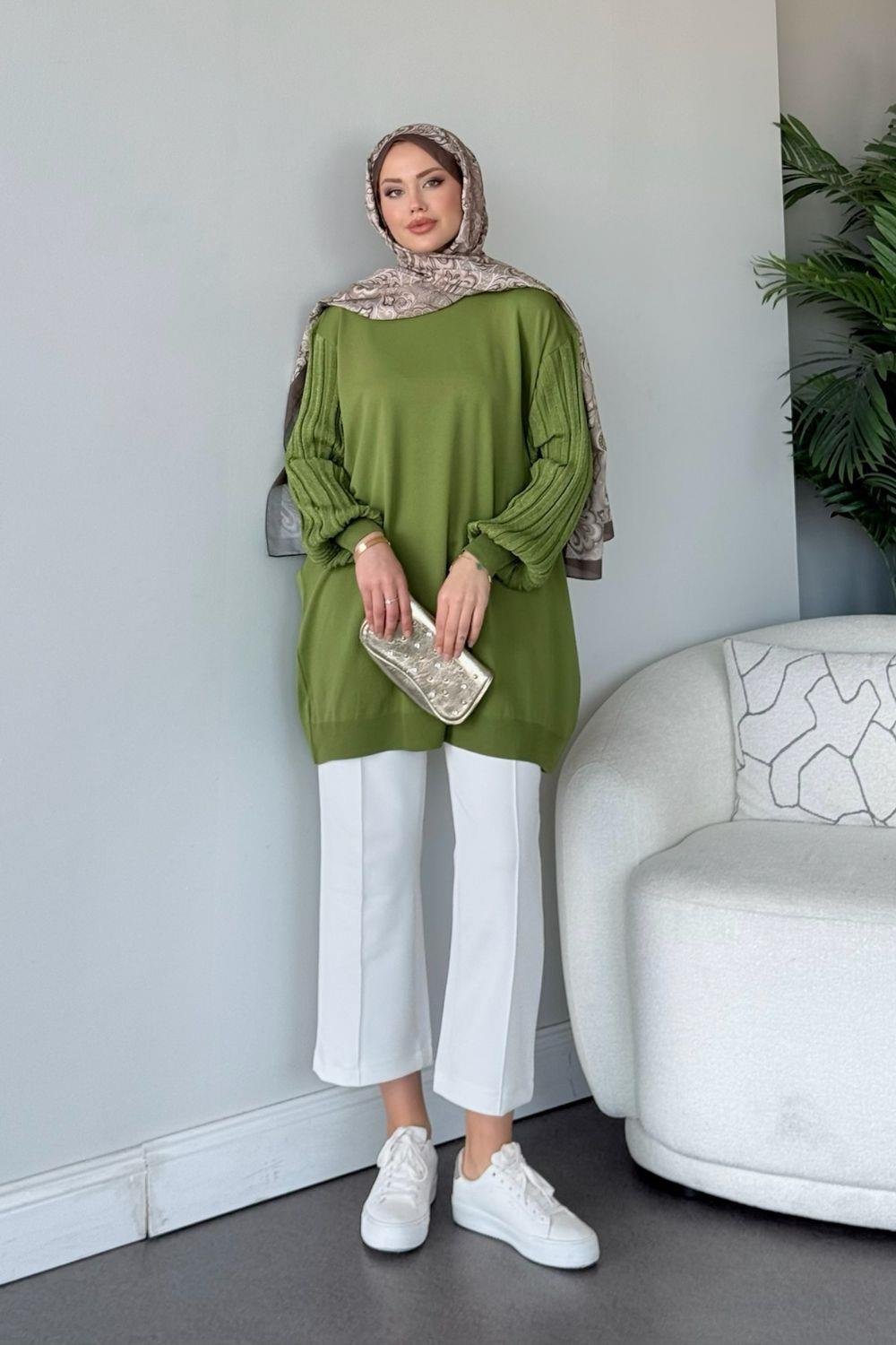 Cahide Merserize Tunik Yağ Yeşili 241340 