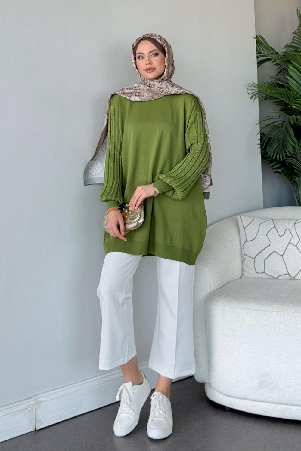 Cahide Merserize Tunik Yağ Yeşili 241340 