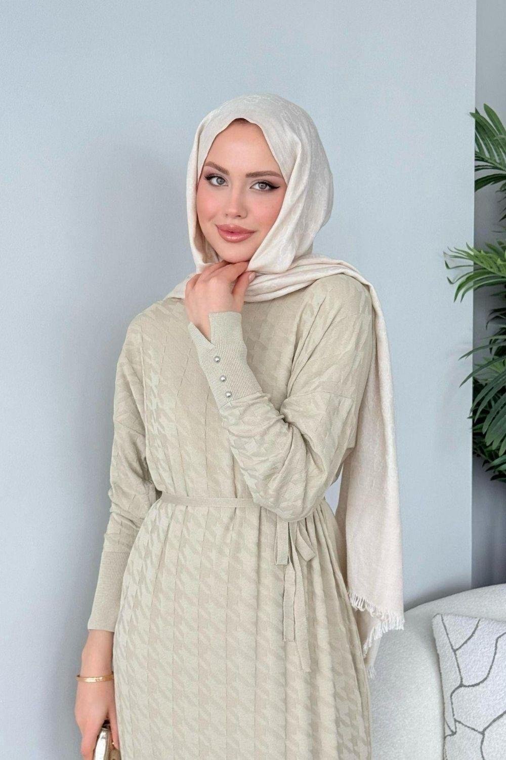 Zımbalı Merserize Elbise Bej 241420 