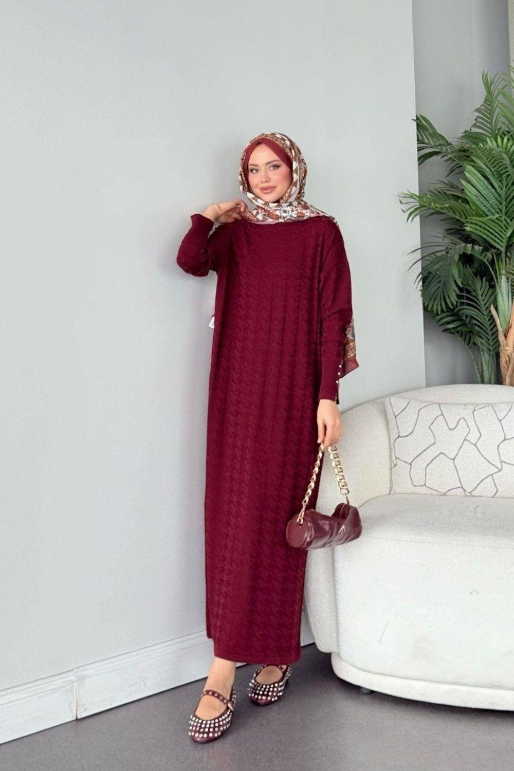 Zımbalı Merserize Elbise Bordo 241420 