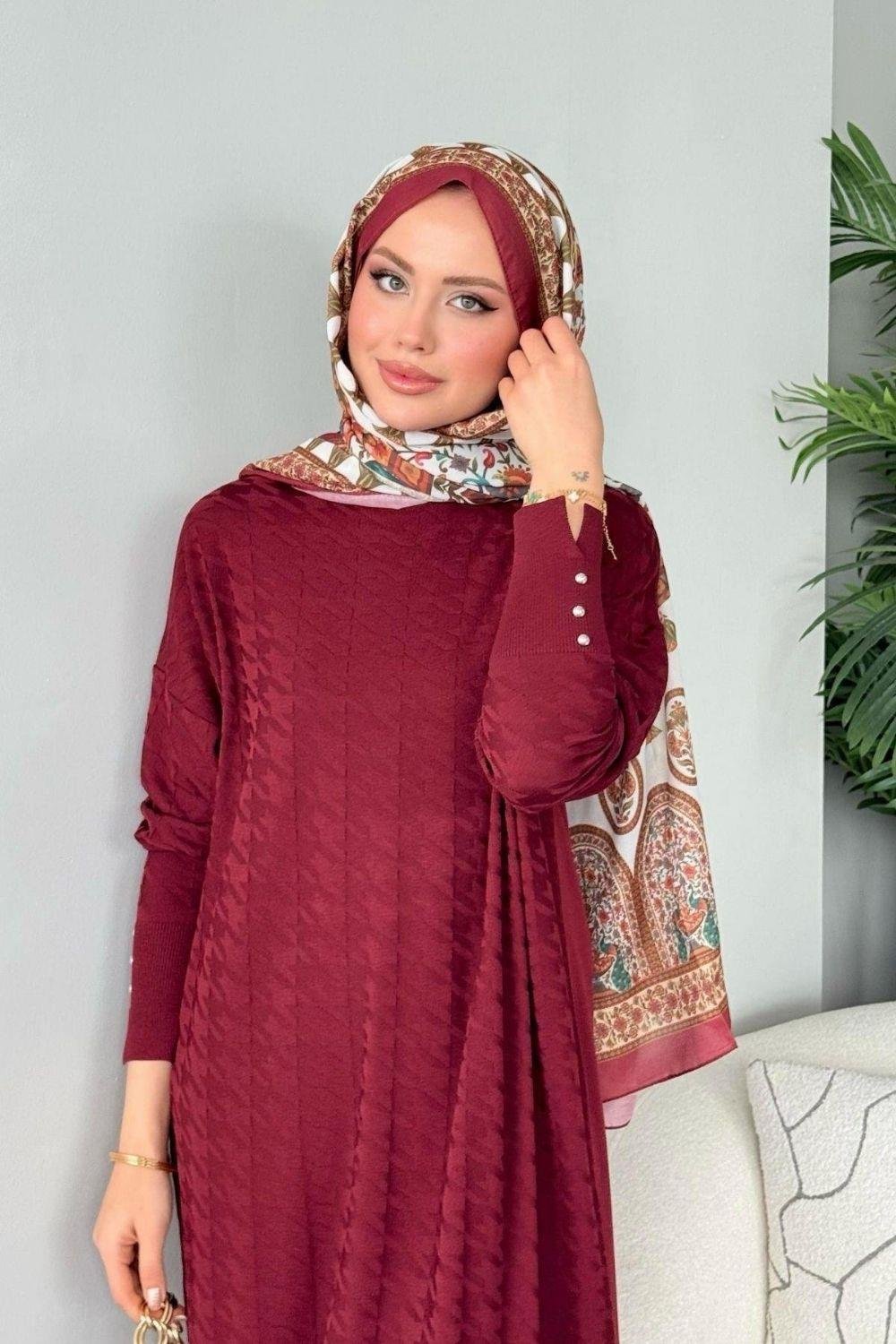 Zımbalı Merserize Elbise Bordo 241420 