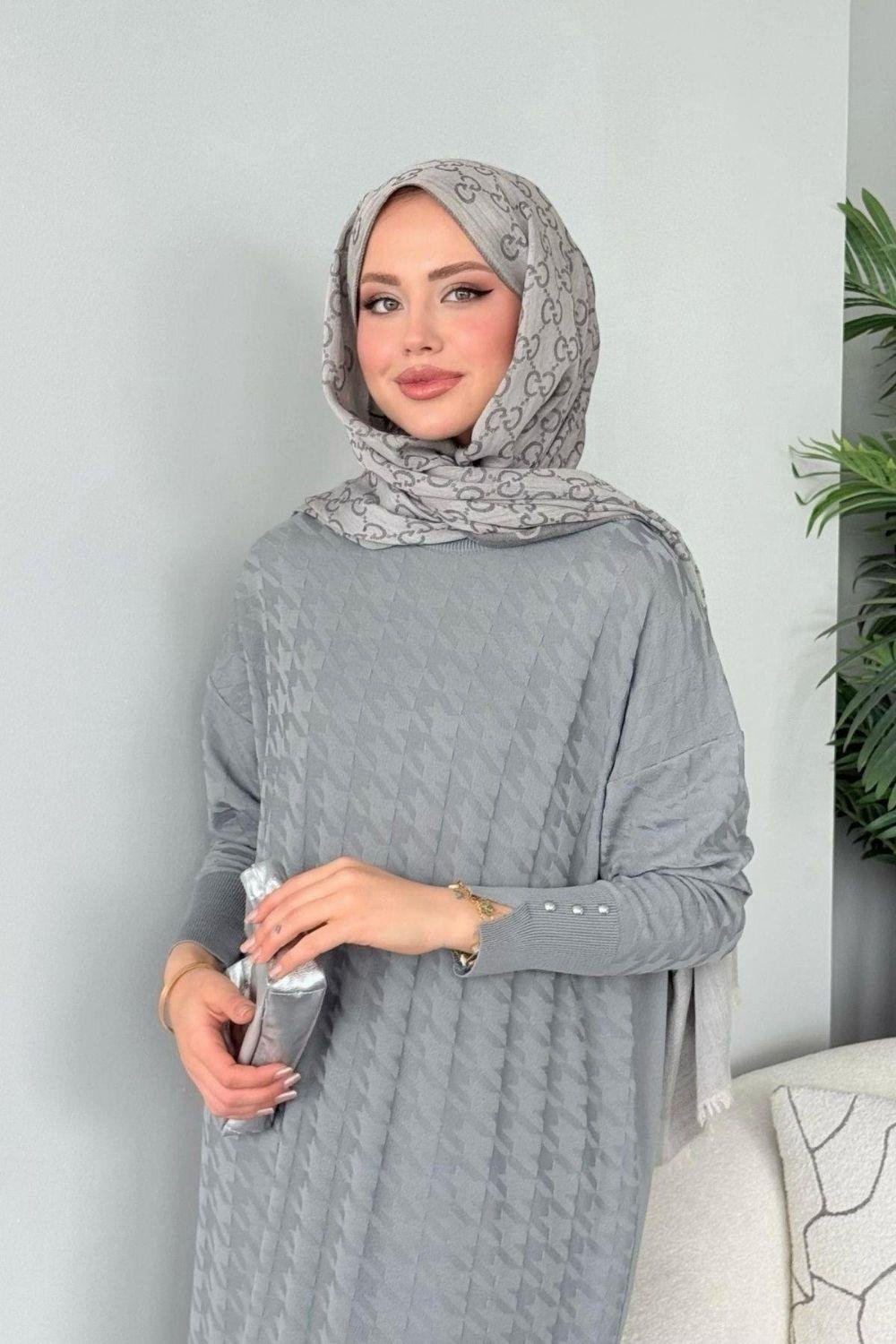 Zımbalı Merserize Elbise Gri 241420 