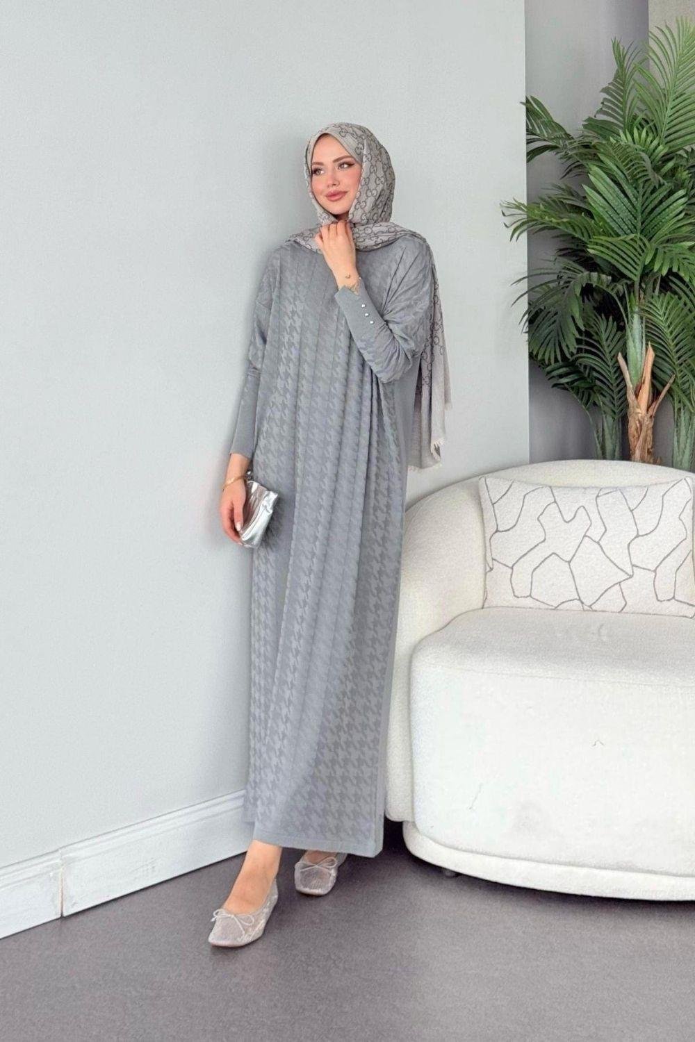 Zımbalı Merserize Elbise Gri 241420 