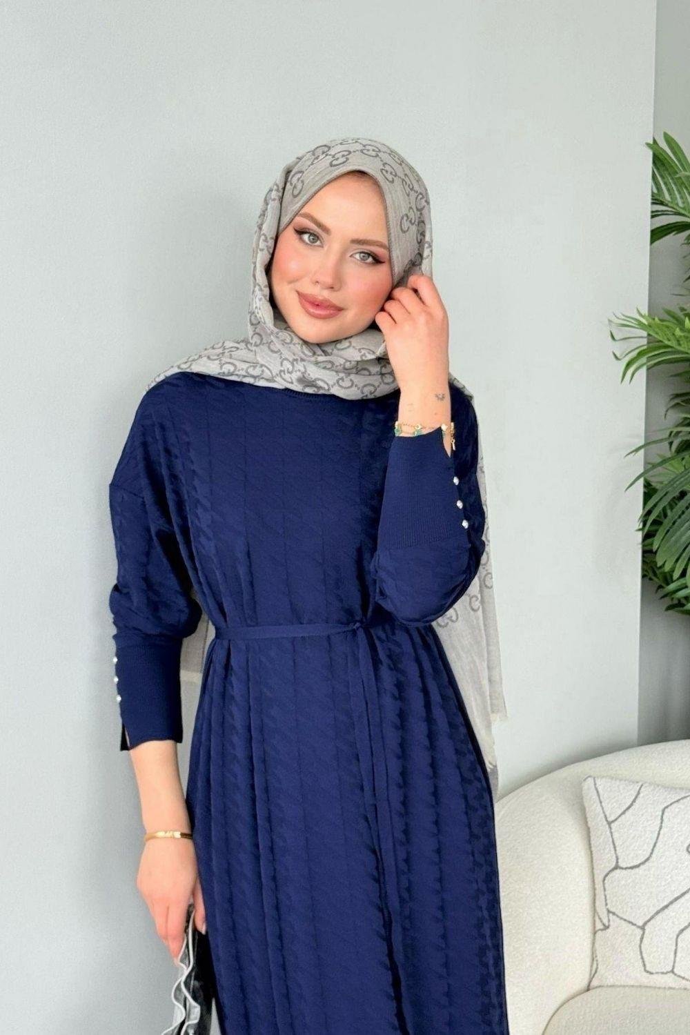 Zımbalı Merserize Elbise Lacivert 241420 