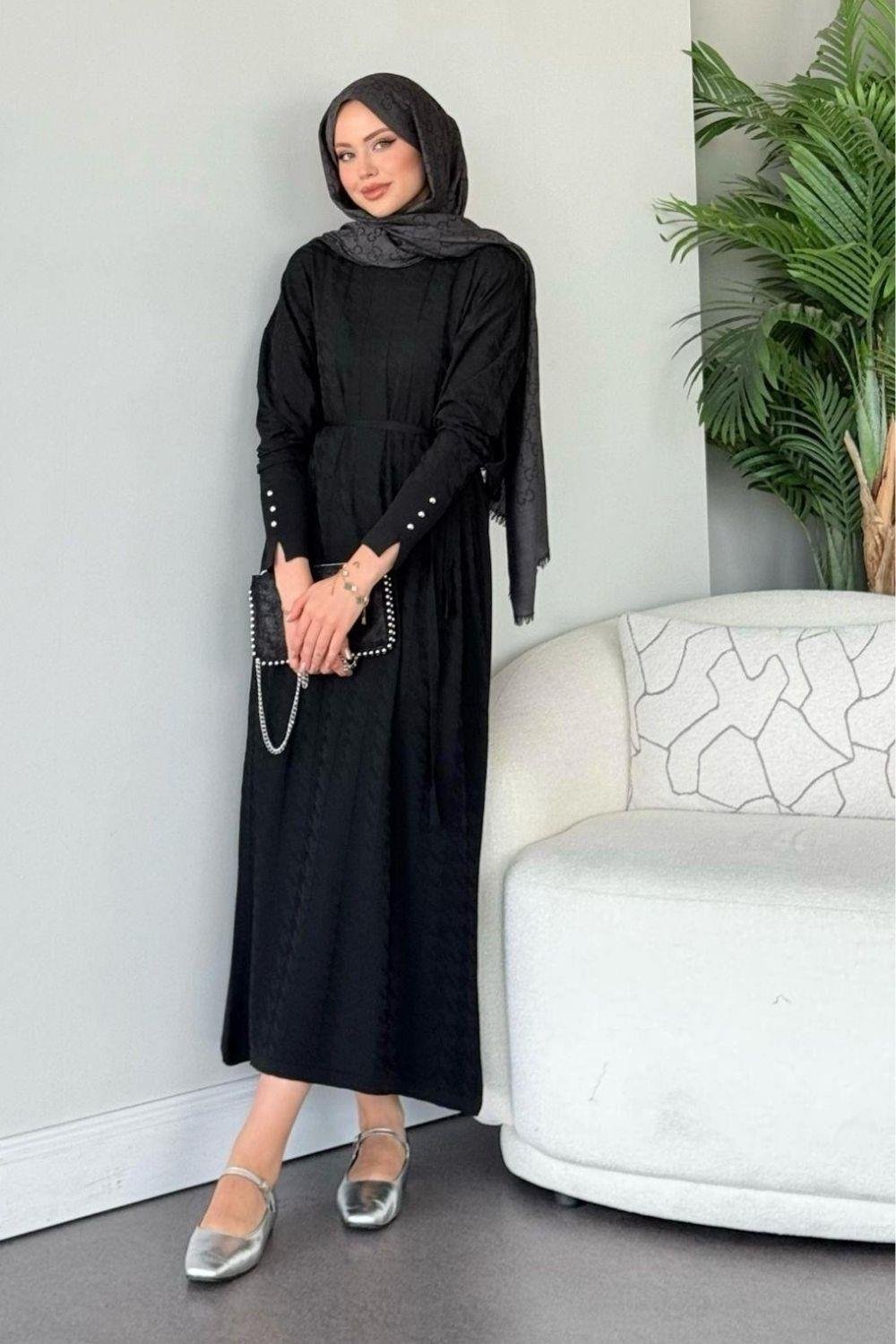 Zımbalı Merserize Elbise Siyah 241420 